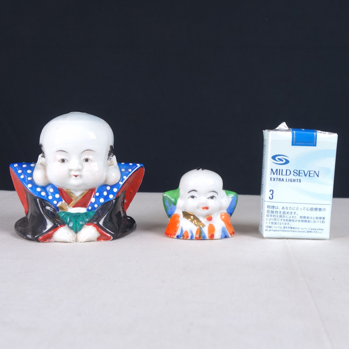 蔵出品 蔵壷◇『磁器人形 福助』 2点 磁器製 土人形 縁起物 伝統