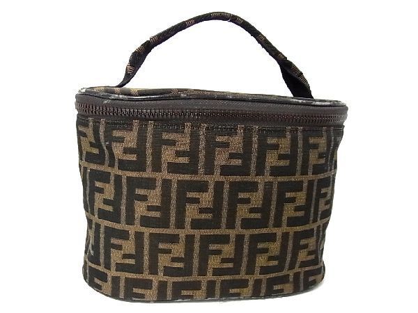 【超激得，新品】 1円 FENDI フェンディ ズッカ柄 ナイロンキャンバス&times;レザー バニティバッグ ハンドバッグ ポーチ ブラウン系&times;ブラック系 T8786Wh(ポーチ)｜売買されたオークション情報、yahooの商品情報 かばん、バッグ