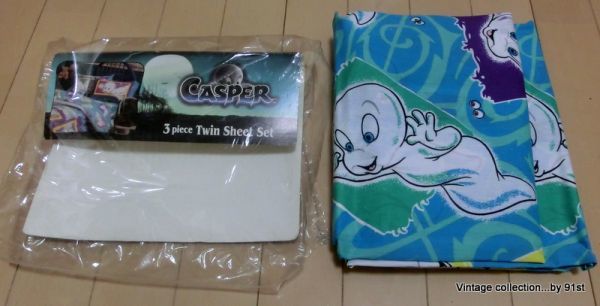 ☆キャスパー　青　ビンテージシーツ Casper ⁄ キャスパーヴィンテージライク レトロ映画 CASPER