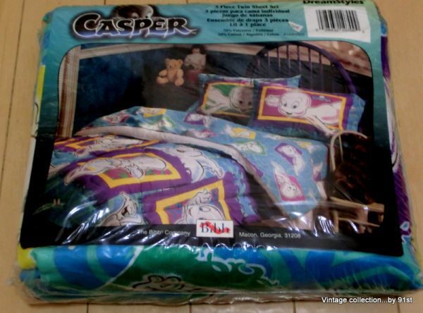 ☆キャスパー　青　ビンテージシーツ Casper ⁄ キャスパーヴィンテージライク レトロ映画 CASPER