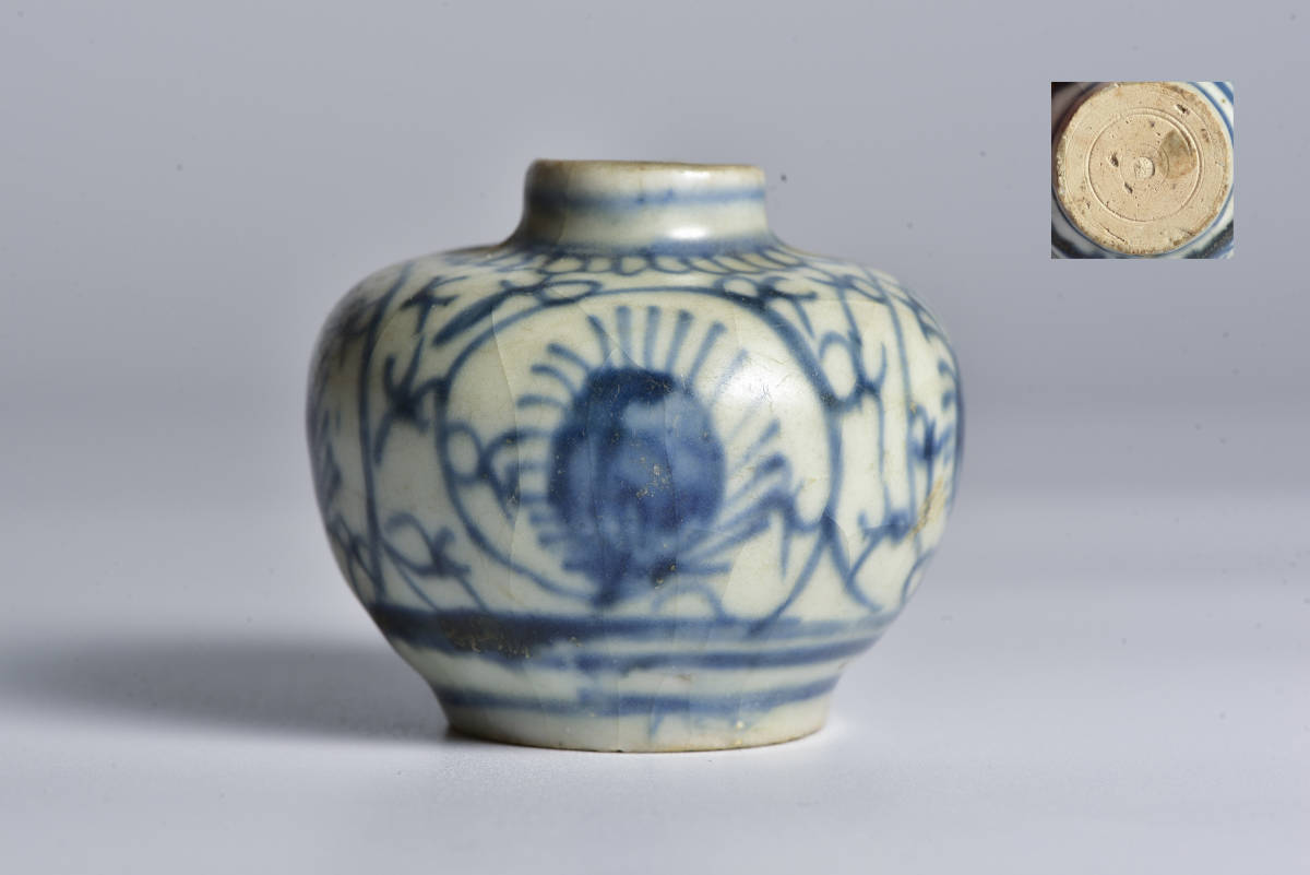 中国古玩 時代・古染付 唐草花卉文 小壺・唐物 唐物 明