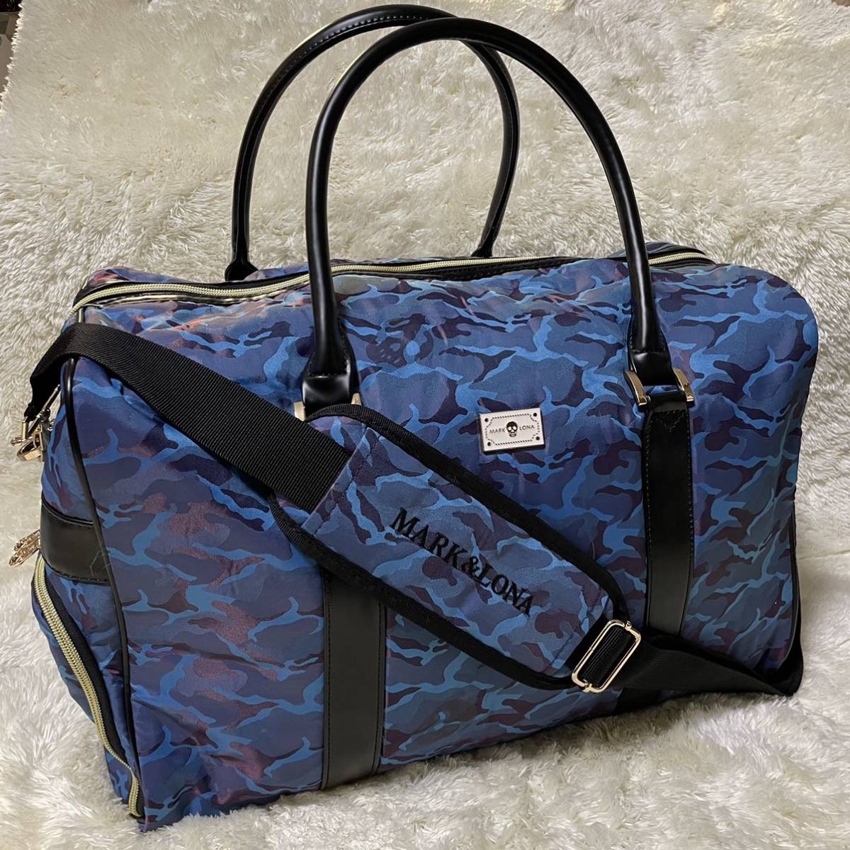 MARK & LONA カモフラ柄 ボストンバッグ/ ゴルフ マークアンドロナ 1円～新品 MARK&LONA マークアンドロナ ブルー カモフラージュ柄
