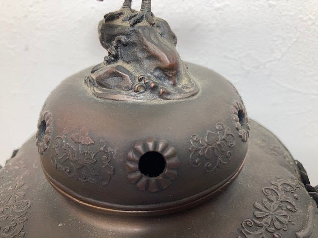 12810 香炉 村田宏作 花鳥文龍耳 龍台座 金工家 日展工芸家 個人保管