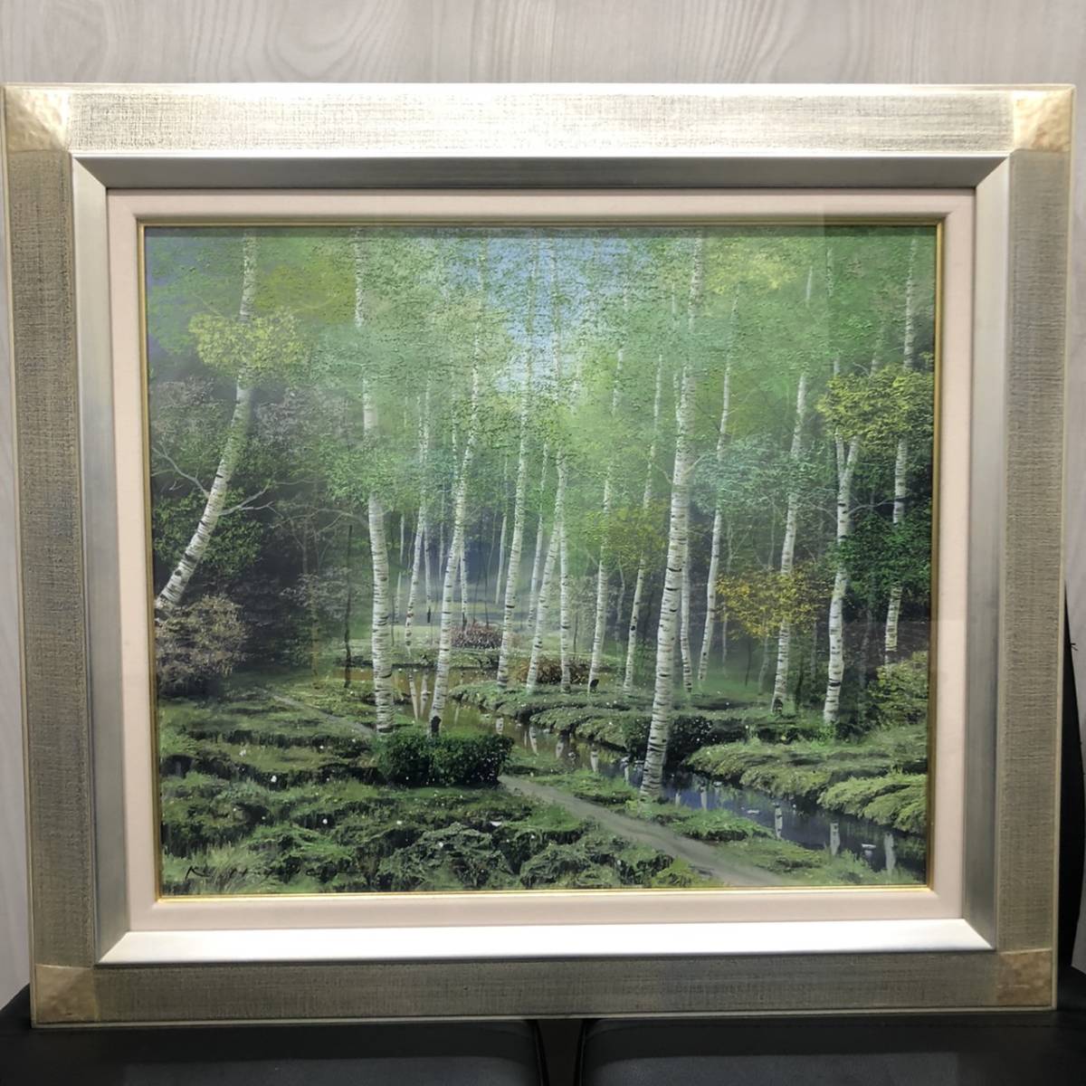 早瀬 遼 作 「白樺林」 油絵 油絵 白樺林 絵画