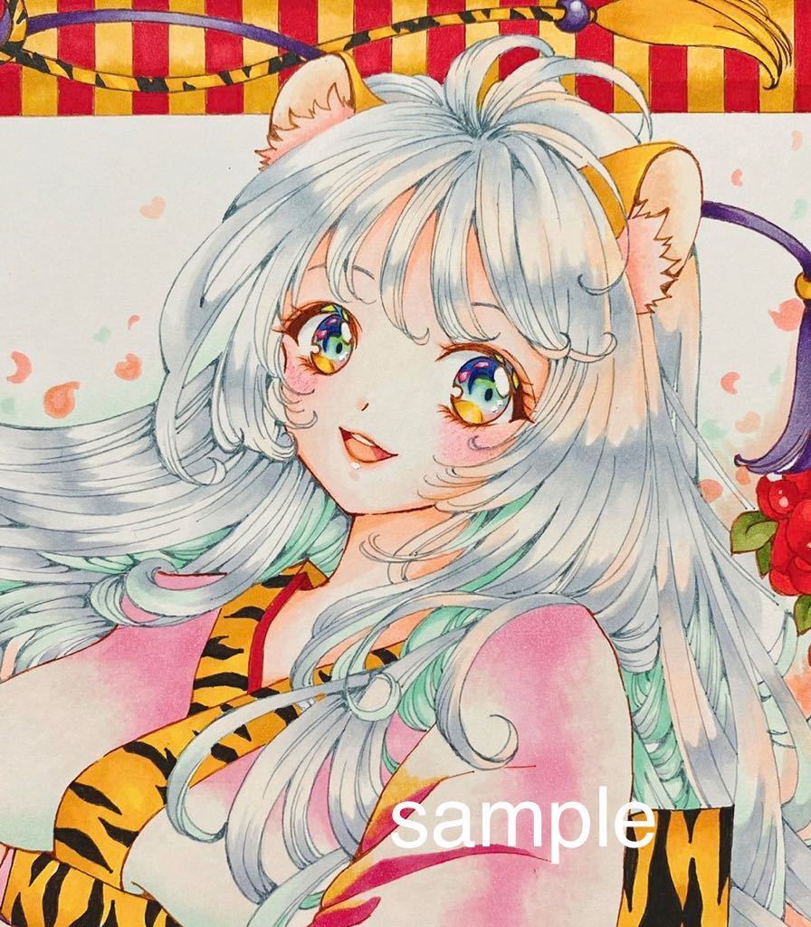 手描きイラスト オリジナル 女の子 原画 A5 創作 鉛筆画 - カフェの