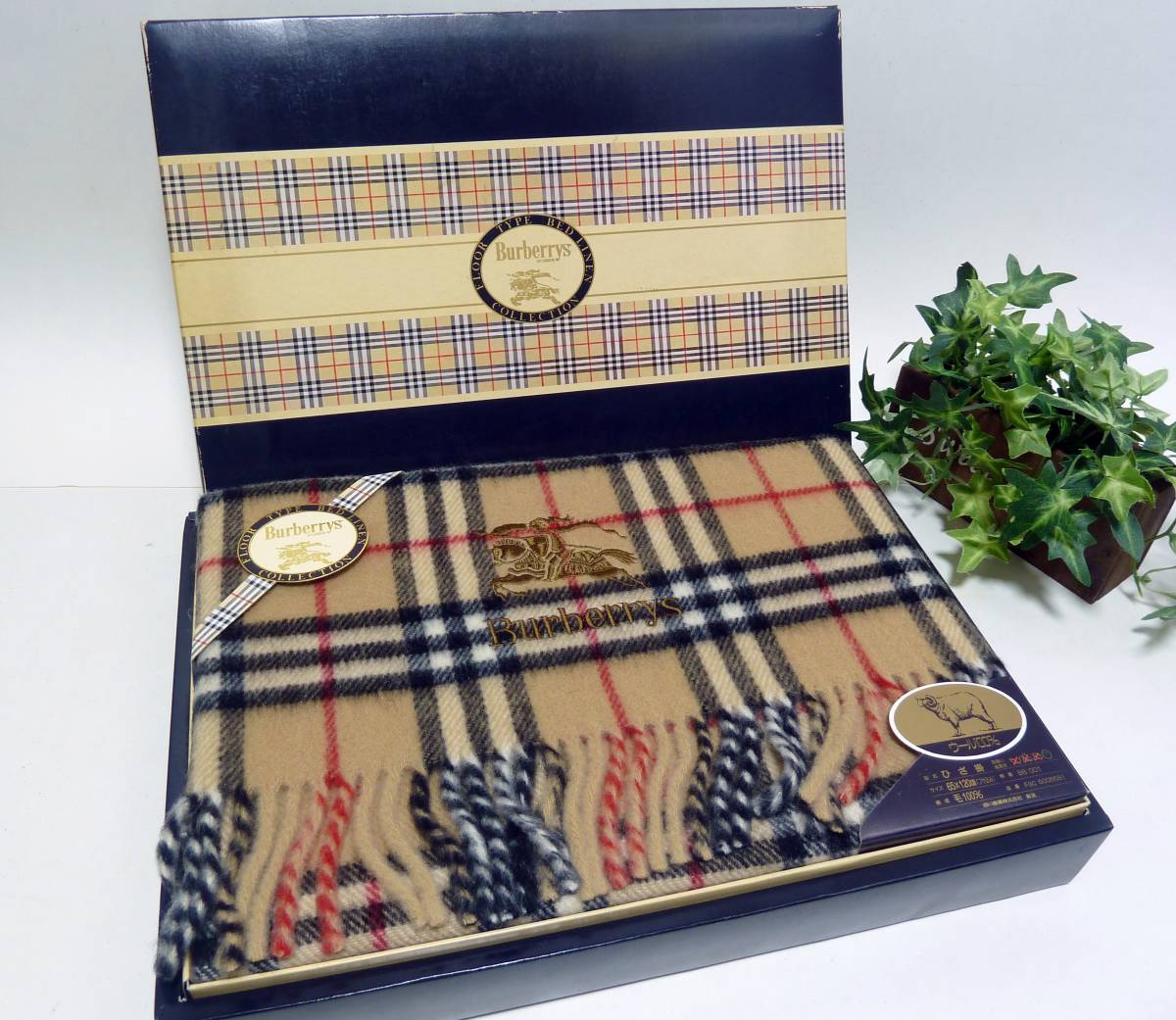 BURBERRY バーバリー ウール100％ ひざ掛け 65cm×120cm