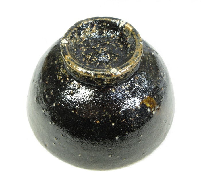 E1586】茶道具 民芸 牛ノ戸焼 牛ノ戸窯 小林秀晴 黒釉茶碗 共箱 鳥取