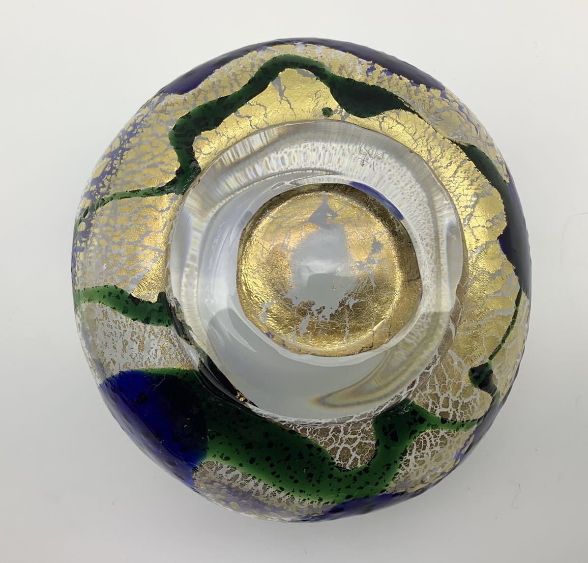 各務満 クリスタル 茶碗 茶道具 青×金彩 共箱 未使用保管品 くりすたる 
