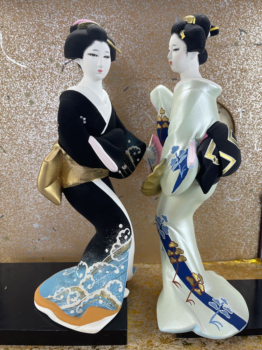 庄梅-D723-140 古民藝 日本人形 博多人形 土人形 和服美人 ガラス