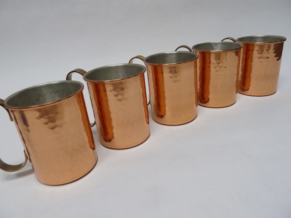 ☆BM)Happy Life/銅製 マグカップ 5客(1027-①)槌目 300ml コッパー