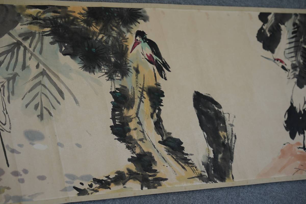中国美術 李苦禅花鳥図巻物 四条屏掛軸李苦禅 花鳥画セット 宣紙／鑑賞