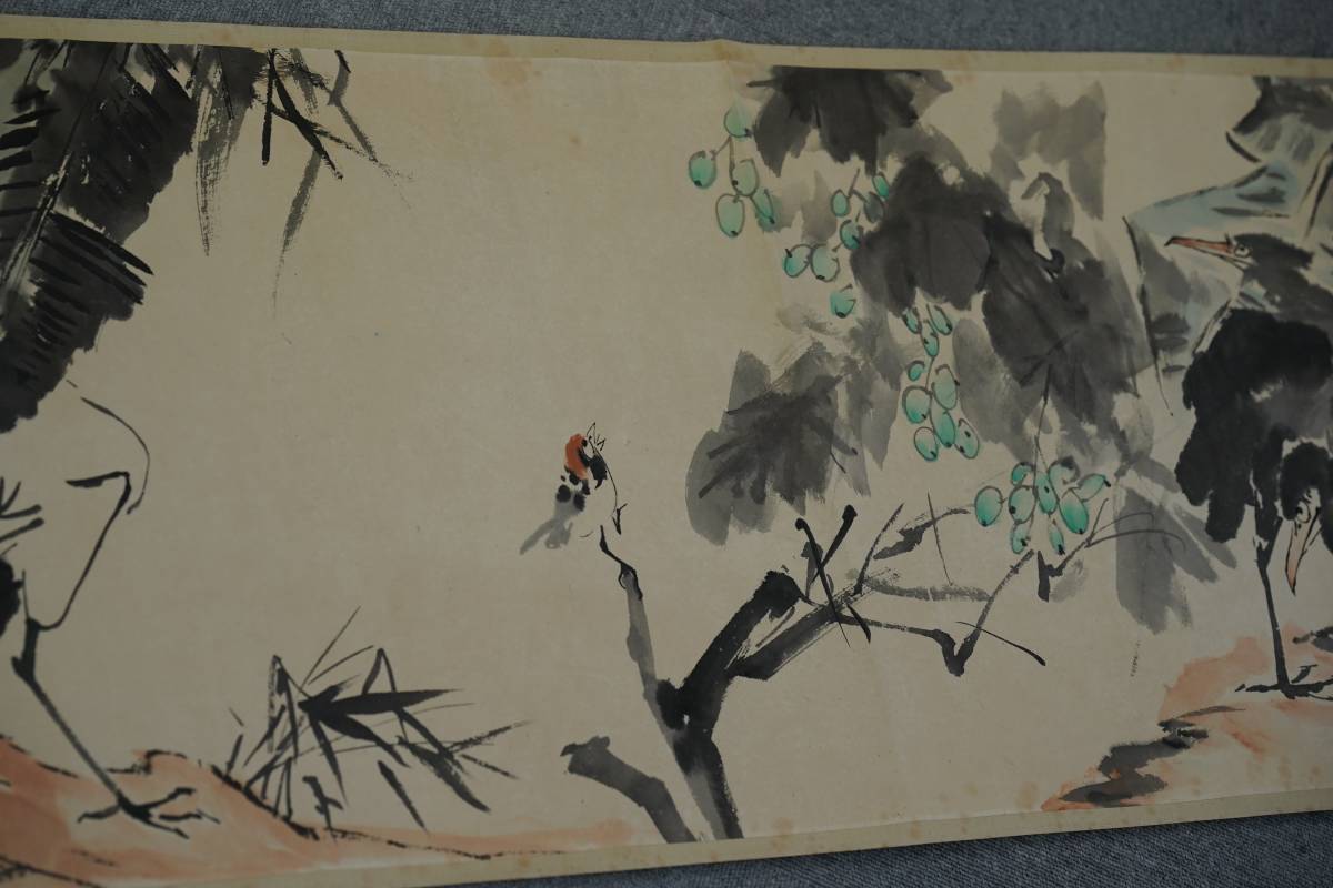 中国美術 李苦禅花鳥図巻物 四条屏掛軸李苦禅 花鳥画セット 宣紙／鑑賞