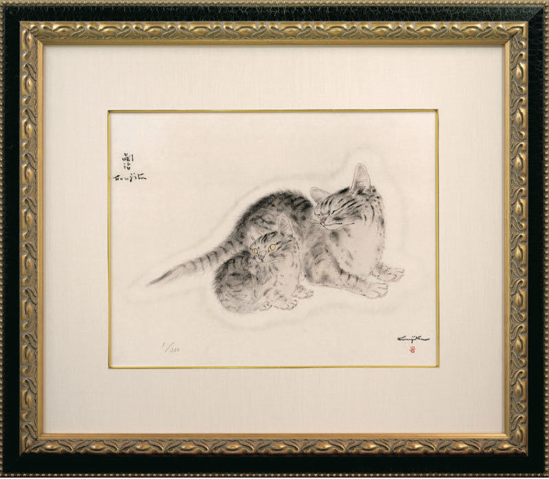 【模写】　藤田嗣治 「 猫 」　10号　油彩　サイン　タトウ　黄袋　BK094 藤田嗣治/ネコ、コロタイプ、サイン入り、新品高級額付 □真作□藤田