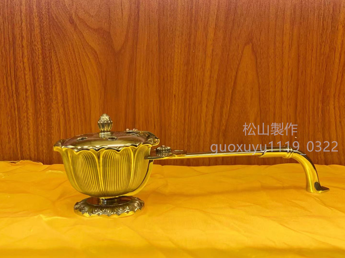 密教法具 柄香炉 仏具 寺院用仏具 真鍮製 長さ23cm ｜
