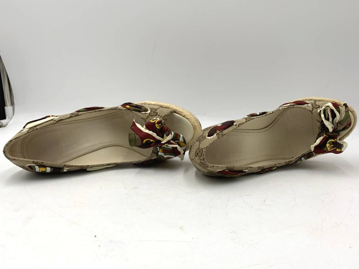 1円～】 GUCCI/グッチ 171100 サンダル スカーフ ウェッジソール 