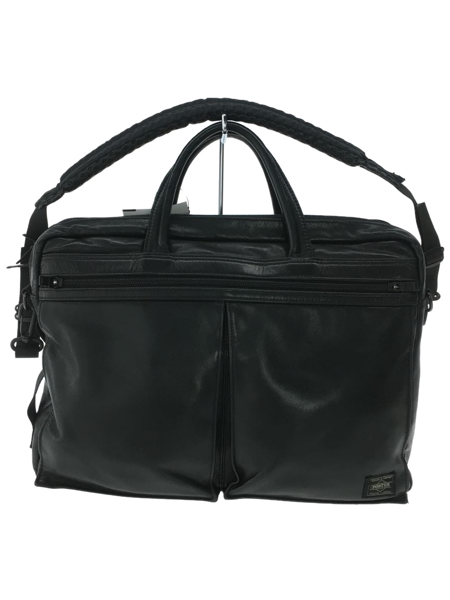 PORTER◇ブリーフケース⁄レザー⁄BLK⁄無地