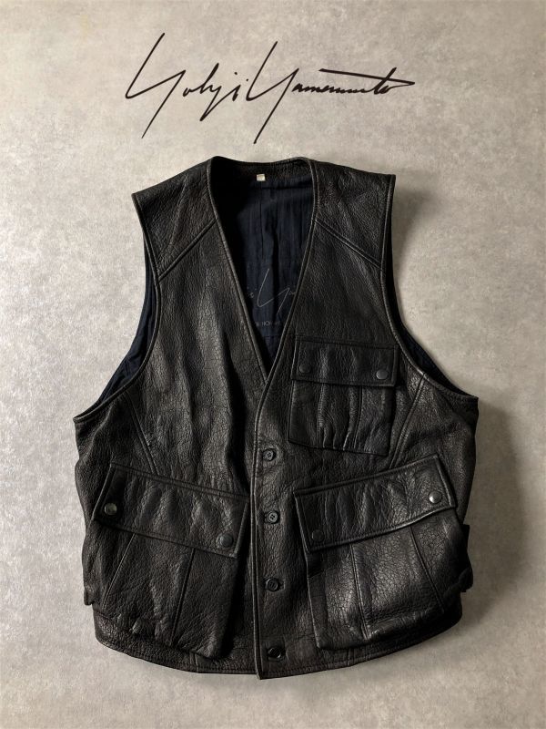  Yohji Yamamoto アーカイブ ベッカリーレザー ポケット ベスト ヨウジヤマモト POUR HOMME(ジャンパー、ブルゾン)｜売買されたオークション情報、yahooの商品情報をアーカイブ公開 - オークファン 男性用