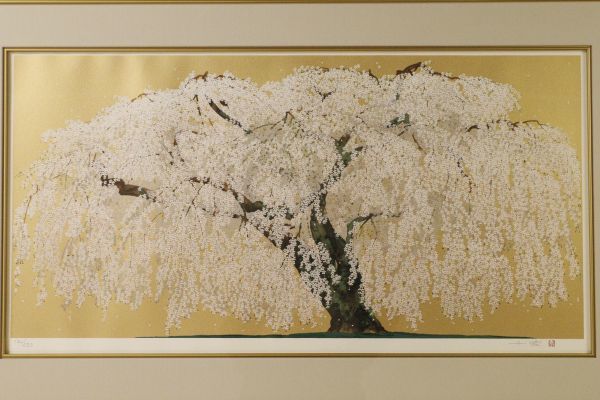 LIG】真作保証 中島千波 大作30号「久遠寺の瀧桜」リトグラフ 134／