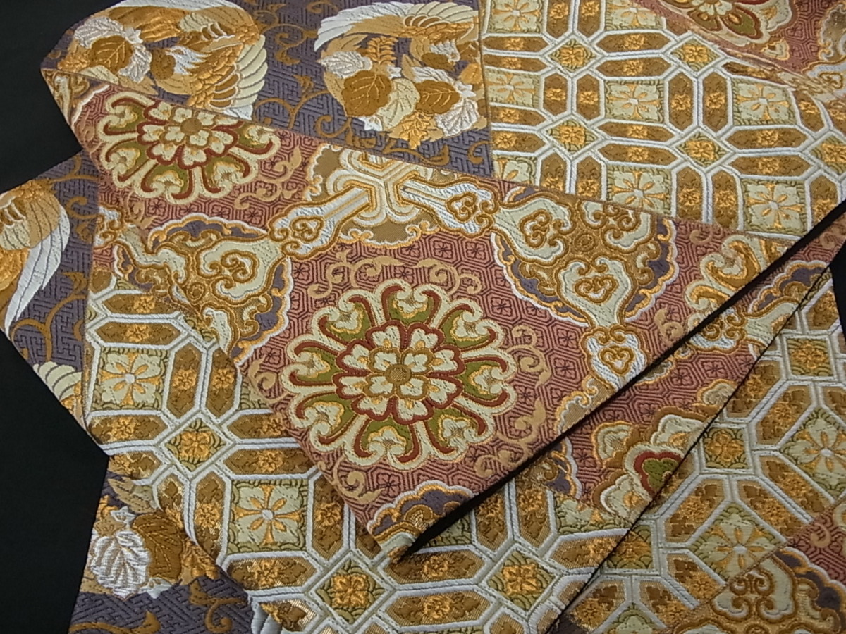 花美人着物□太鼓柄袋帯 刺繍 藤花房 金銀糸 銀通し地 逸品 eee3188