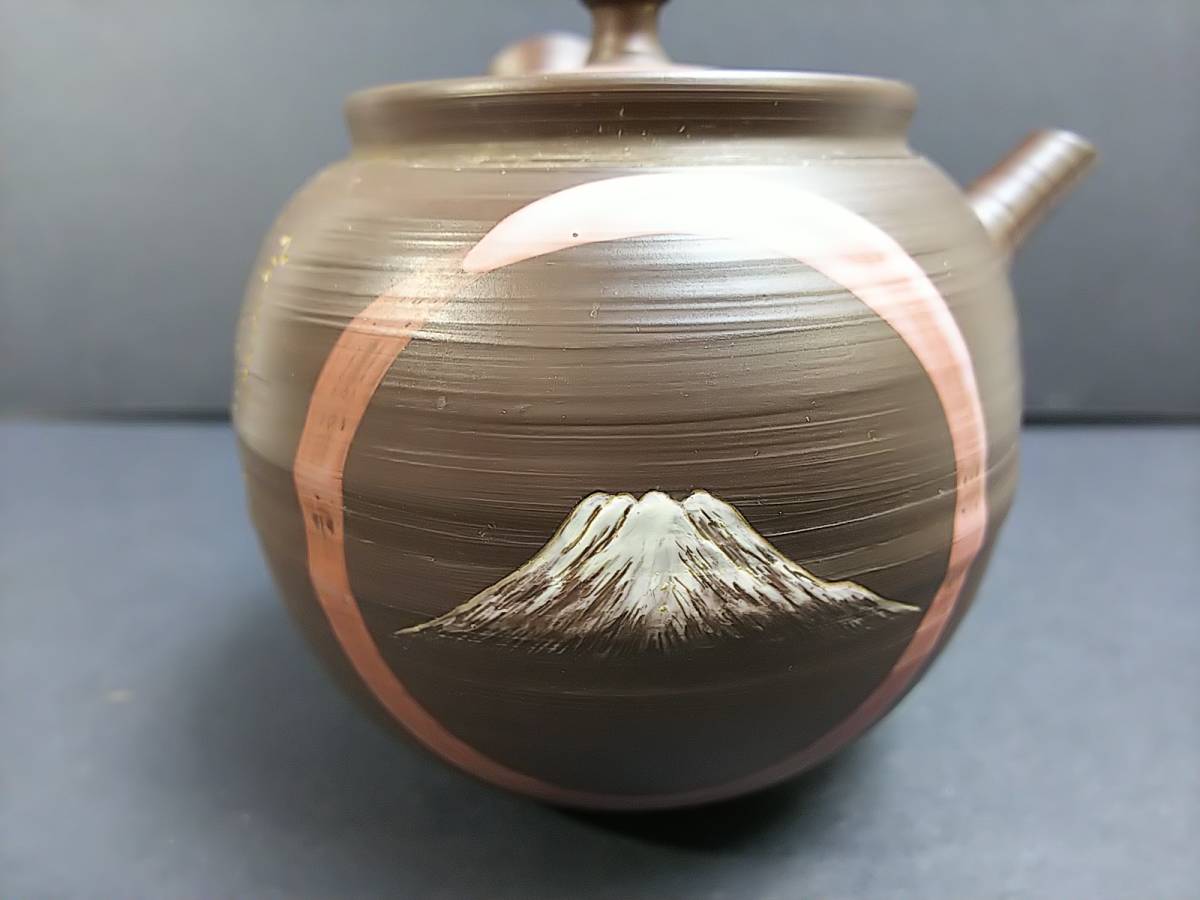 847 常滑焼 村越風月 造 富士図 和歌彫白道刻 茶注 煎茶道具 【公式通販】
