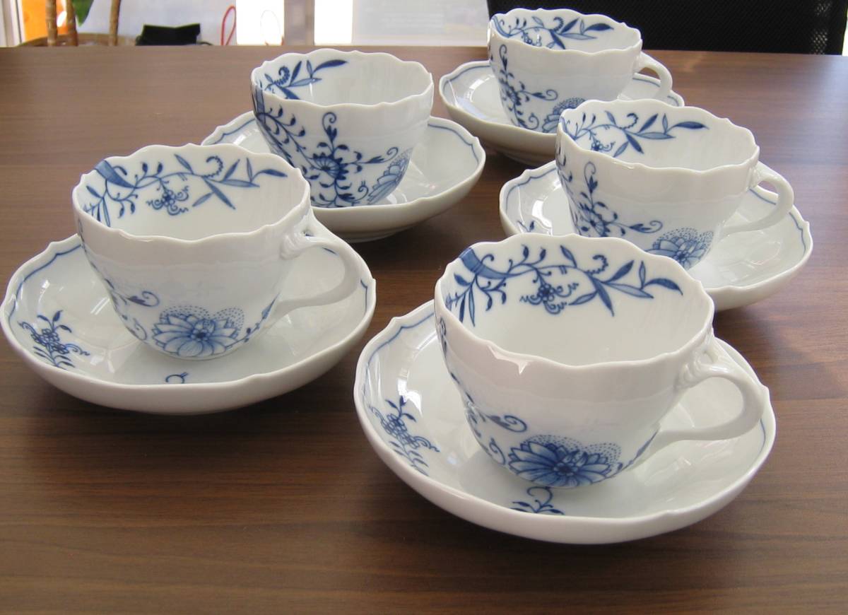 マイセン カップ＆ソーサー MEISSEN 5客 ブルーオニオン Meissen カップ 5つ花 昆虫 フワラーブーケ ◇美品◇マイセン - 5客セット カップ&amp;ソーサー ５客 U008-F5-816