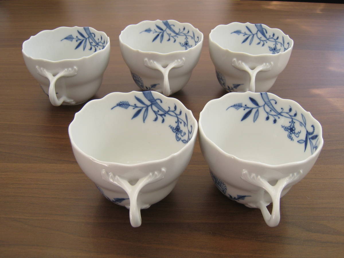 マイセン カップ＆ソーサー MEISSEN 5客 ブルーオニオン Meissen カップ 5つ花 昆虫 フワラーブーケ ◇美品◇マイセン - 5客セット カップ&amp;ソーサー ５客 U008-F5-816