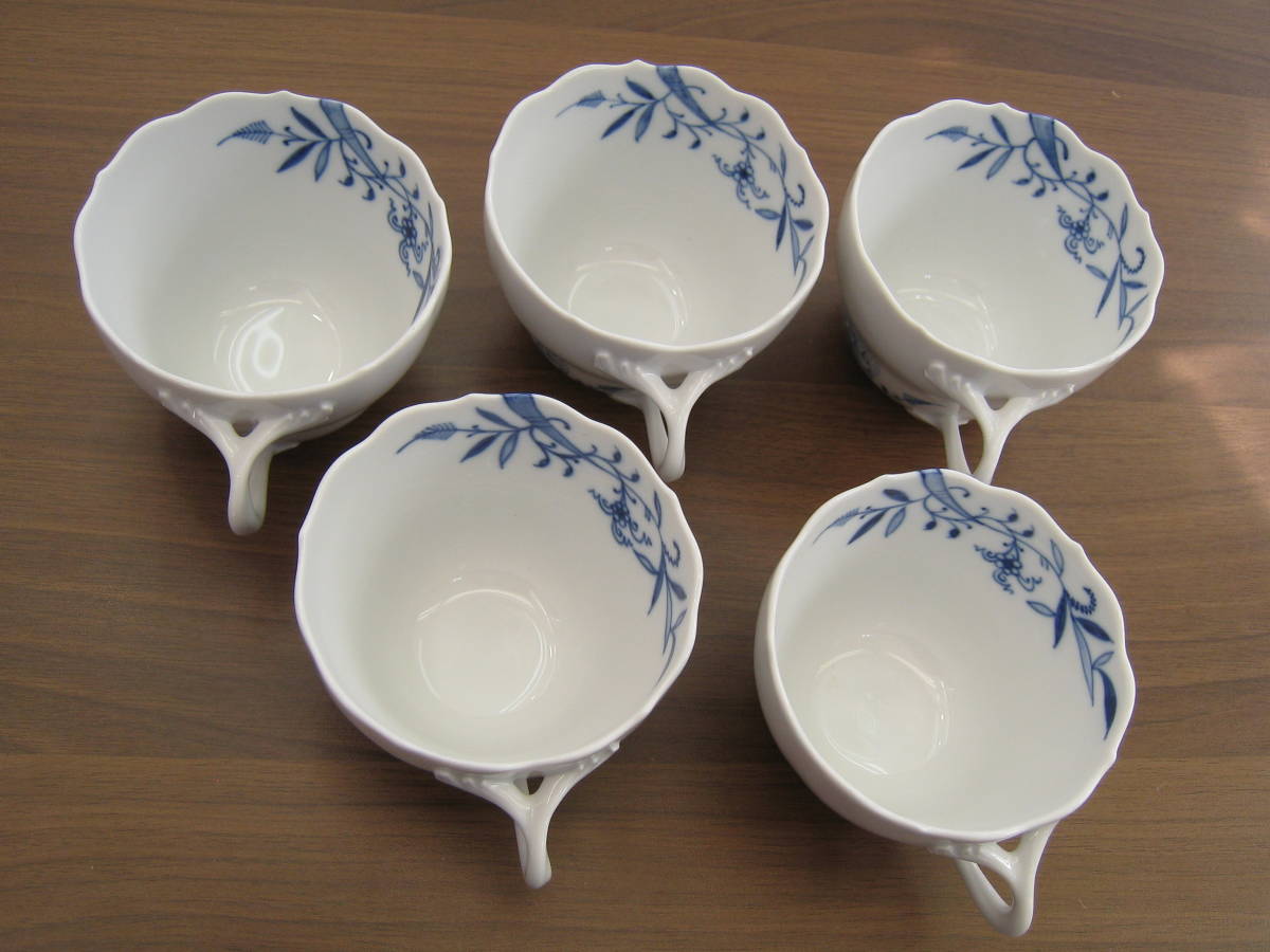 マイセン カップ＆ソーサー MEISSEN 5客 ブルーオニオン Meissen カップ 5つ花 昆虫 フワラーブーケ ◇美品◇マイセン - 5客セット カップ&amp;ソーサー ５客 U008-F5-816