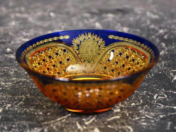 極希少抜群の存在感！サンルイSt Louis美しい青色被せ大型切子鉢★1930年 極希少抜群の存在感！サンルイSt Louis美しい青色被せ大型切子鉢☆1930