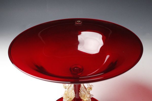 金彩 コンポート LIGPAULY ムラノガラス 白鳥図 27㎝ ベネチアン