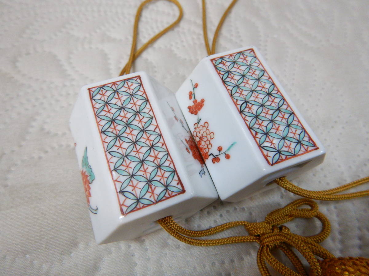 酒井田柿右衛門 柿右衛門 6角 色絵 風鎮 有田 人間国宝 無傷