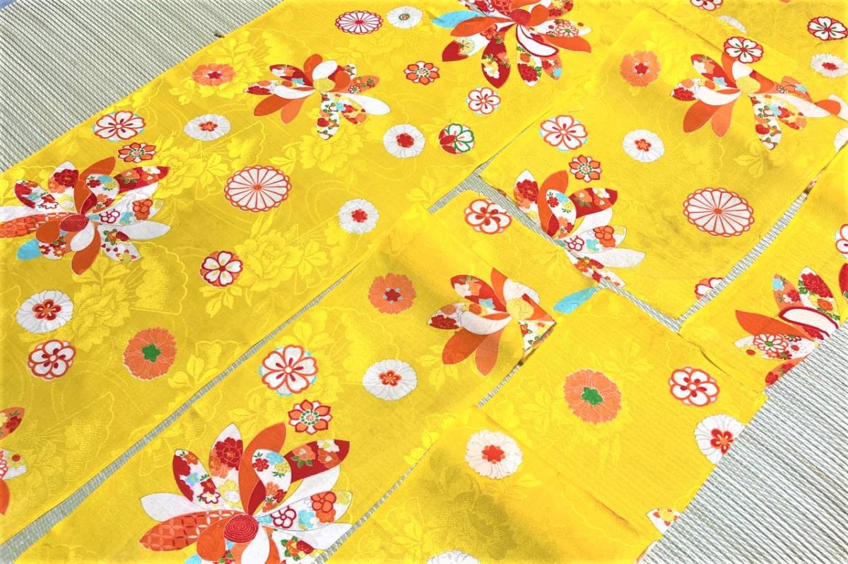 古布＊縮緬】正絹＊紋錦紗＊一つ身解き、花散し6枚組、洗い張り済み 
