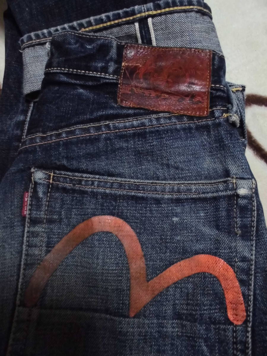 ☆ 美品 EVISU 2001 No2 みかん 片側オレンジカモメ 赤耳 革パッチ 