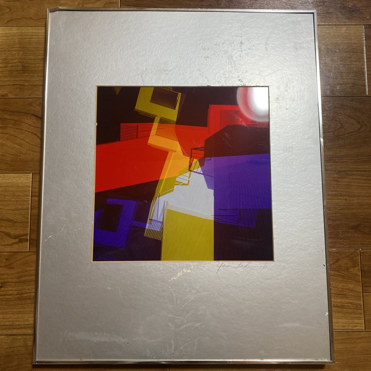 石元泰博プリント作品-シルエット写真-額装24.7×24.5cm サイン入 生誕100