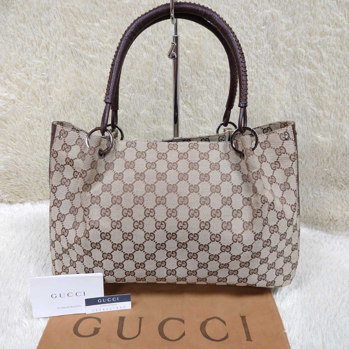 1円 GUCCI グッチ 002 1075 GG柄 GGキャンバス×レザー トートバッグ 