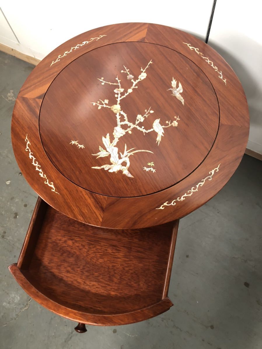 美品□花梨/カリン/総無垢材□螺鈿細工□清朝様式□テーブル