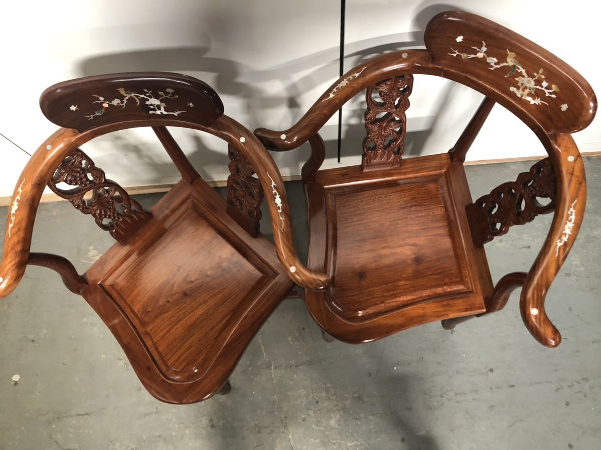美品□花梨/カリン/総無垢材□螺鈿細工□清朝様式□テーブル 
