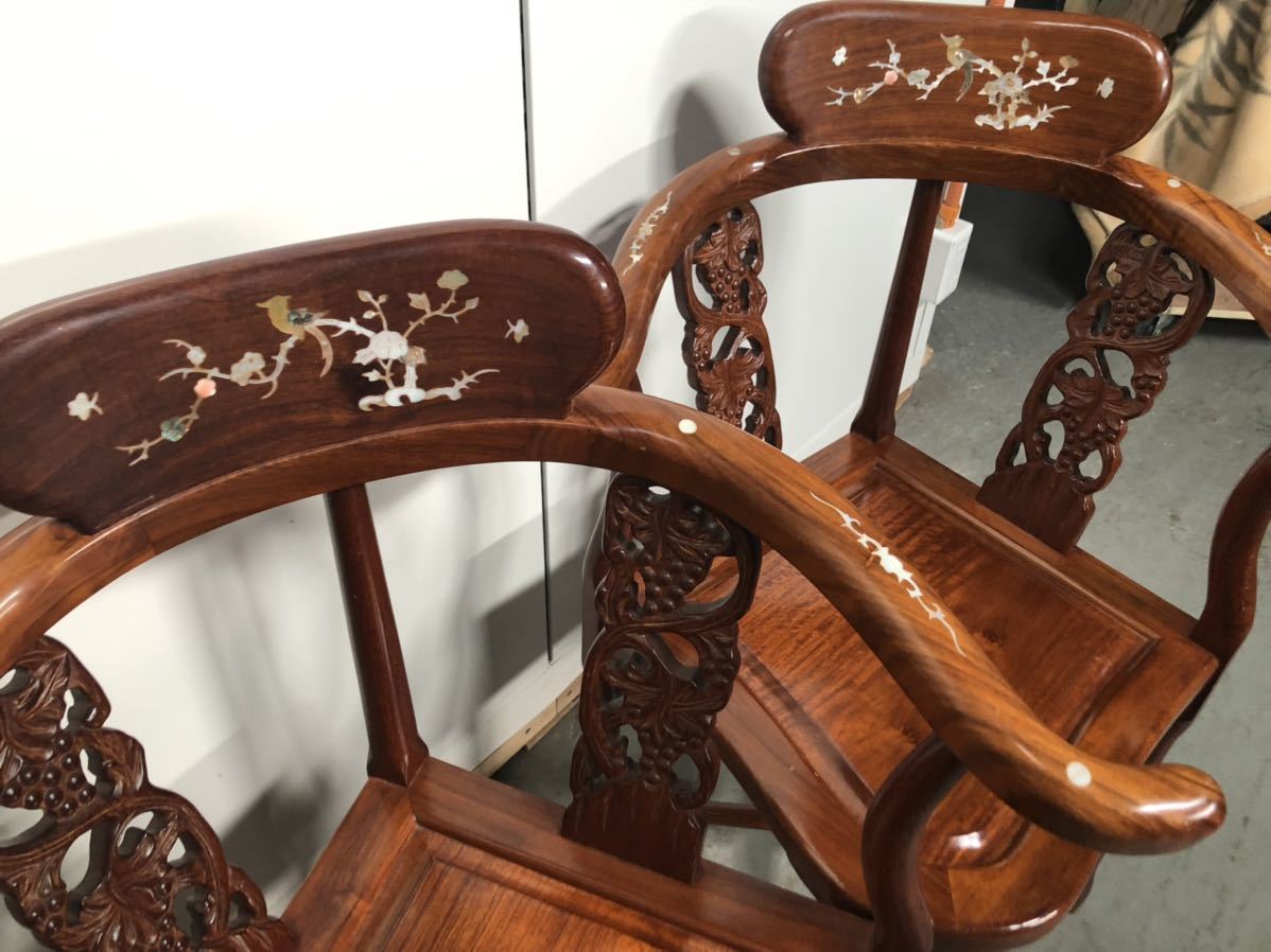 美品□花梨/カリン/総無垢材□螺鈿細工□清朝様式□テーブル