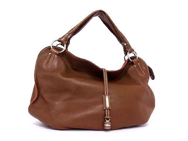 1円 ■美品■ CELINE セリーヌ ビタースウィート レザー シルバー金具 トート ハンドバッグ ショルダー レディース ブラウン系 Z1441NM