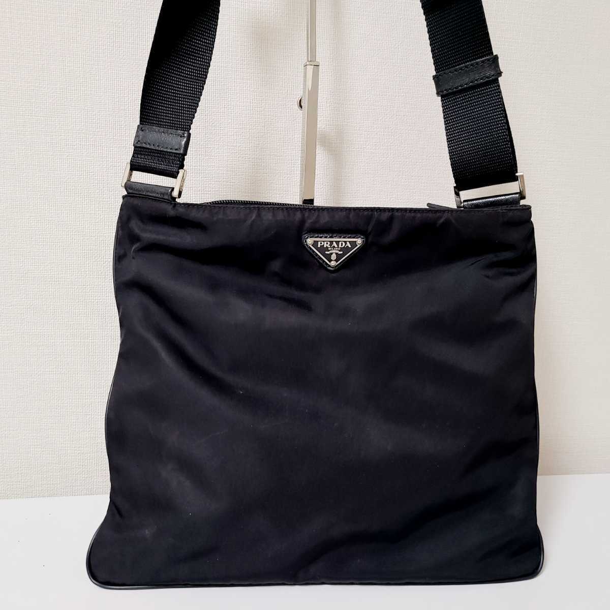絶大人気 PRADA プラダ ナイロン レザー ショルダー バッグ 斜め掛け 