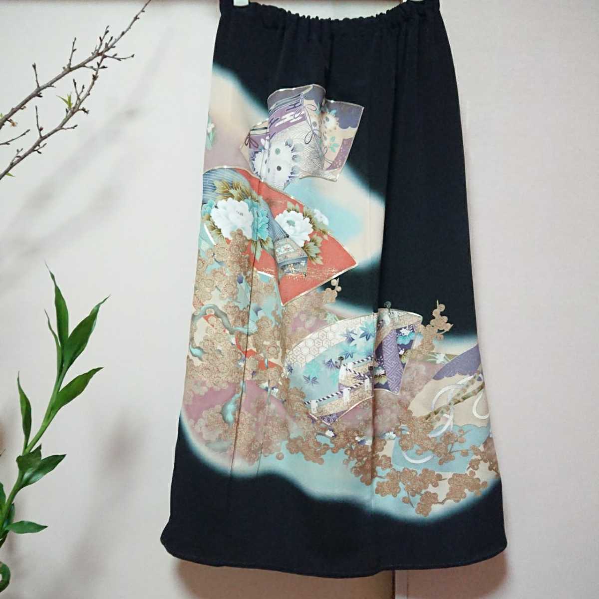  刺繍 黒留袖 ゴムスカート ゆったりの方も 着物リメイク ハンドメイド(その他)｜売買されたオークション情報、yahooの商品情報をアーカイブ公開 - オークファン その他