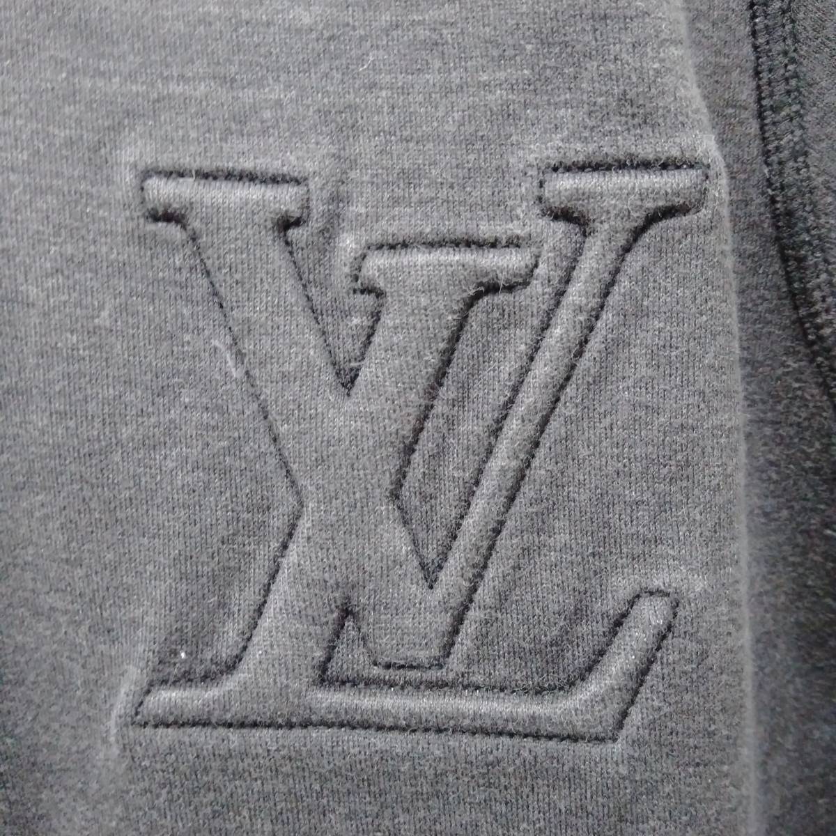 LOUIS ルイヴィトン VUITTON パーカー ジップアップパーカー ダブルジップ M メンズ コットン フーディー トップス 美品 エンボス ロゴ LV ブラック
