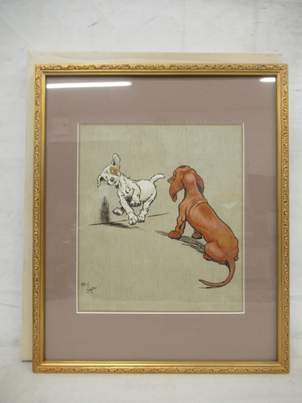 E1282 セシル・アルディン 「Merry and Bright」犬図 版画 額装(版画