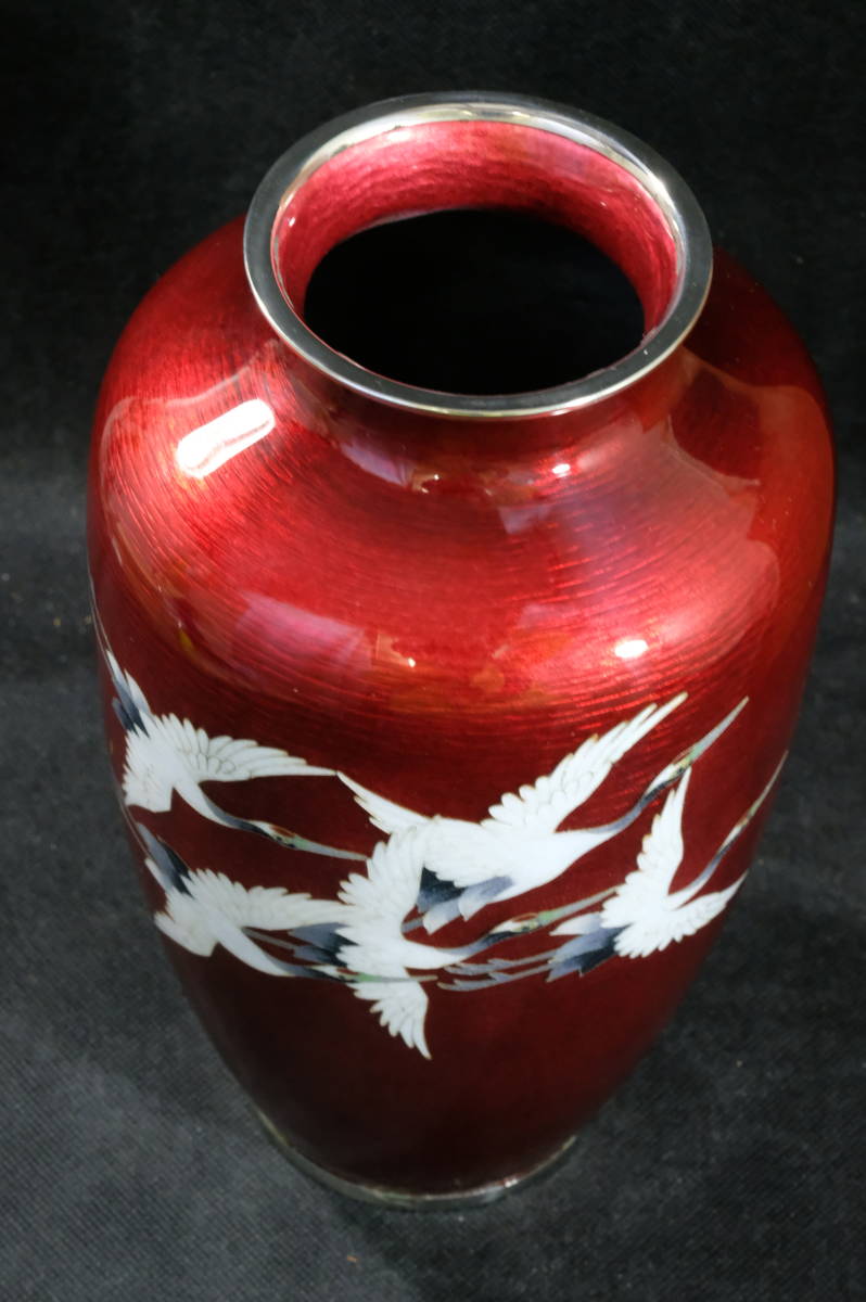 七宝焼 花瓶 鶴 共箱 |花器|花生|花入|壷|(花器)｜売買された