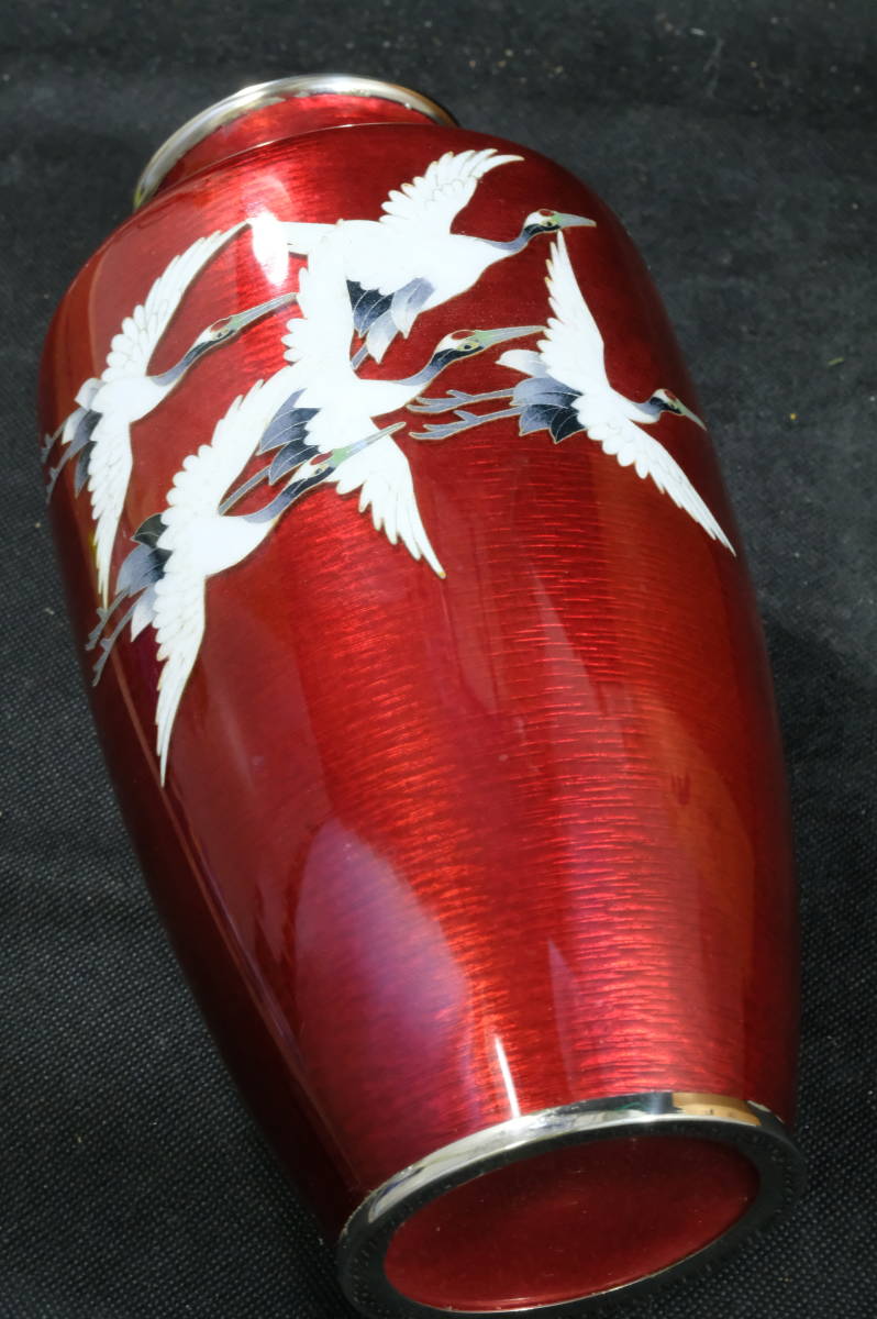 七宝焼 花瓶 鶴 共箱 |花器|花生|花入|壷|(花器)｜売買された