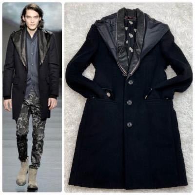 ポールスミス 紳士の嗜み×極 Paul Smith メインライン パリコレ 羊革 ラムレザー ドット フード チェスター コート サイズL 異 ...