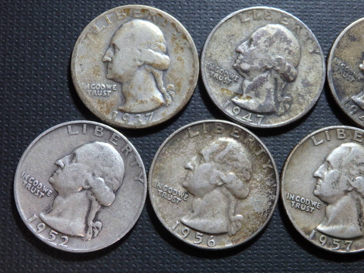 アメリカ 25セント銀貨９種類 1937～ランダム 外国コイン