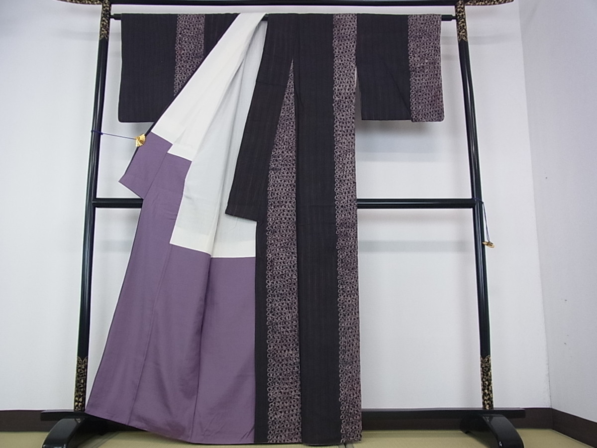 花美人着物□伝統工芸士 七代目 吉澤与市 紬 絞り 間道 逸品 ps1414 