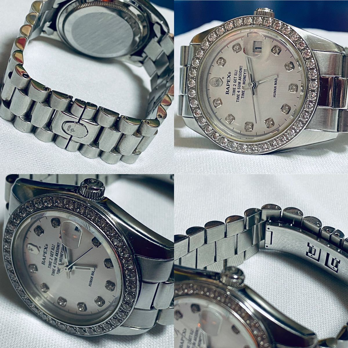 希少格安! A BATHING APE /ラインストーンBAPEX正規品 自動巻き/超人気即完売品/bape/カウズ/ベイプ/エイプ/腕時計/シルバー BATHING A APE APE（アベイジングエイプ）デイトナ・ライン BC原宿店A が新