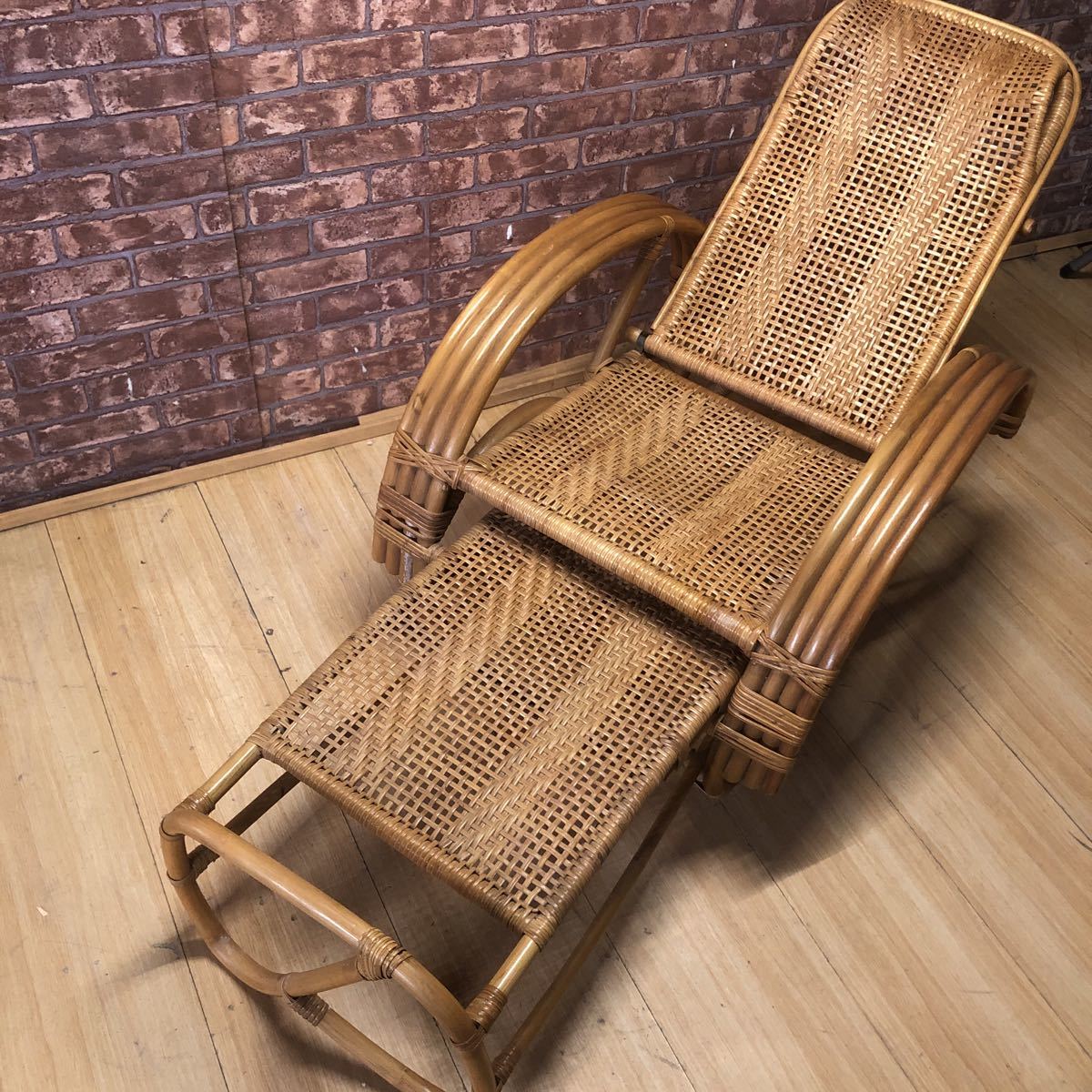 7657 籐 ラタン リクライニングチェア ソファ 寝椅子/昭和/レトロ