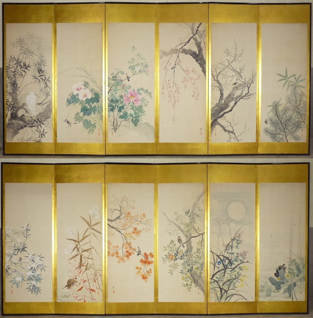 都屋 1 玉置頼石 筆 四季花鳥図 屏風 高さ 約174 六曲一双 紙本肉筆 日本画 師 大橋翠石 花鳥 鳥獣 売買されたオークション情報 Yahooの商品情報をアーカイブ公開 オークファン Aucfan Com
